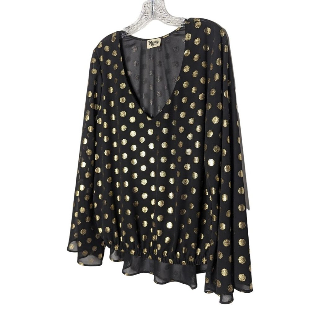 Show Me Your‎ Mumu black with gold polka dots long bell sleeves Flowly Tunic L - Picture 4 of 11